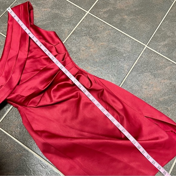 Lavish Alice Pleated One Shoulder Satin Cocktail Midi Dress Red Burgundy 2 NWT - Picture 8 of 16